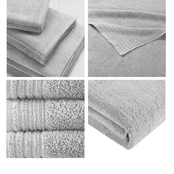 Big Bundle 100 Percent Cotton Quick Dry Bath Towel Set, Silver - 12 Piece - Picture 3 of 3